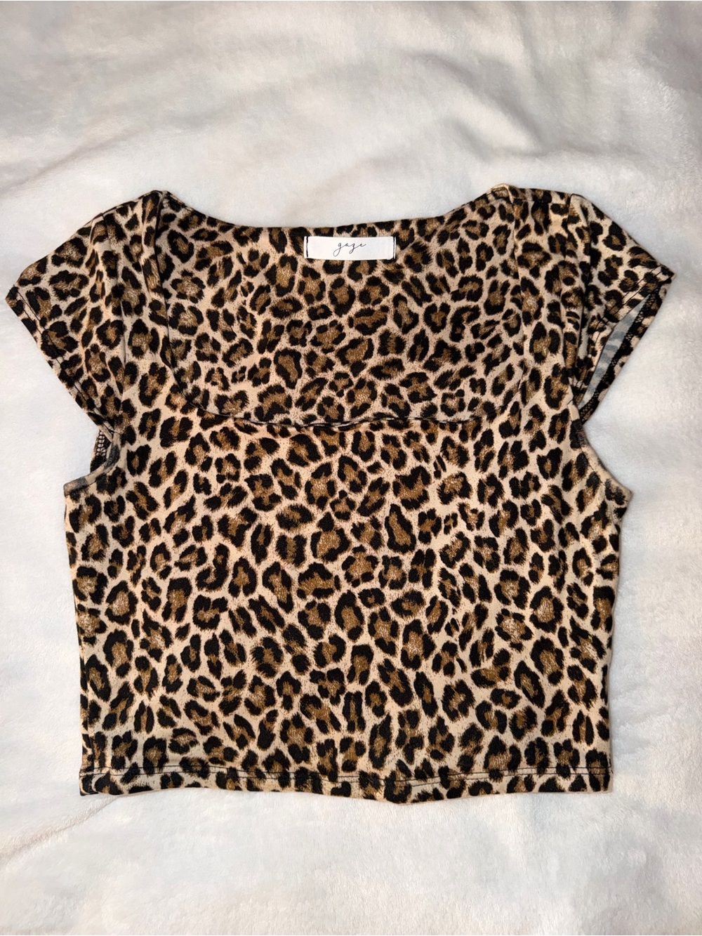 Leopard Print Cap Sleeve Crop Top - Brown